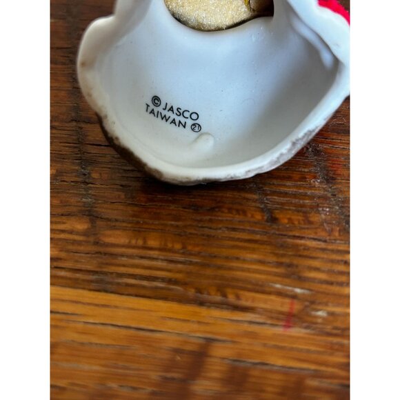 Vintage Jasco Porcelain Kitty Ornament With Santa Hat & Pom Pom Red White Brown - Picture 8 of 10